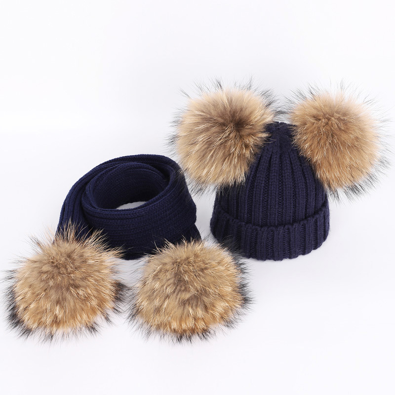 Winter Clothing For Boys - Real Raccoon Fur Balls Kids Knitted