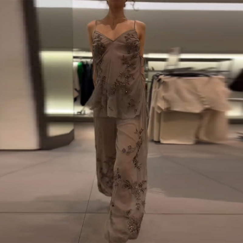 Winter Clothing Matching - 2026 New Women Grey Two-piece Beaded