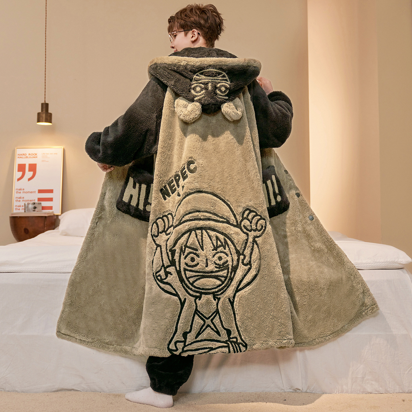 Fleece Hoodie Lined - One Piece Luffy Bathrobe Anime Winter