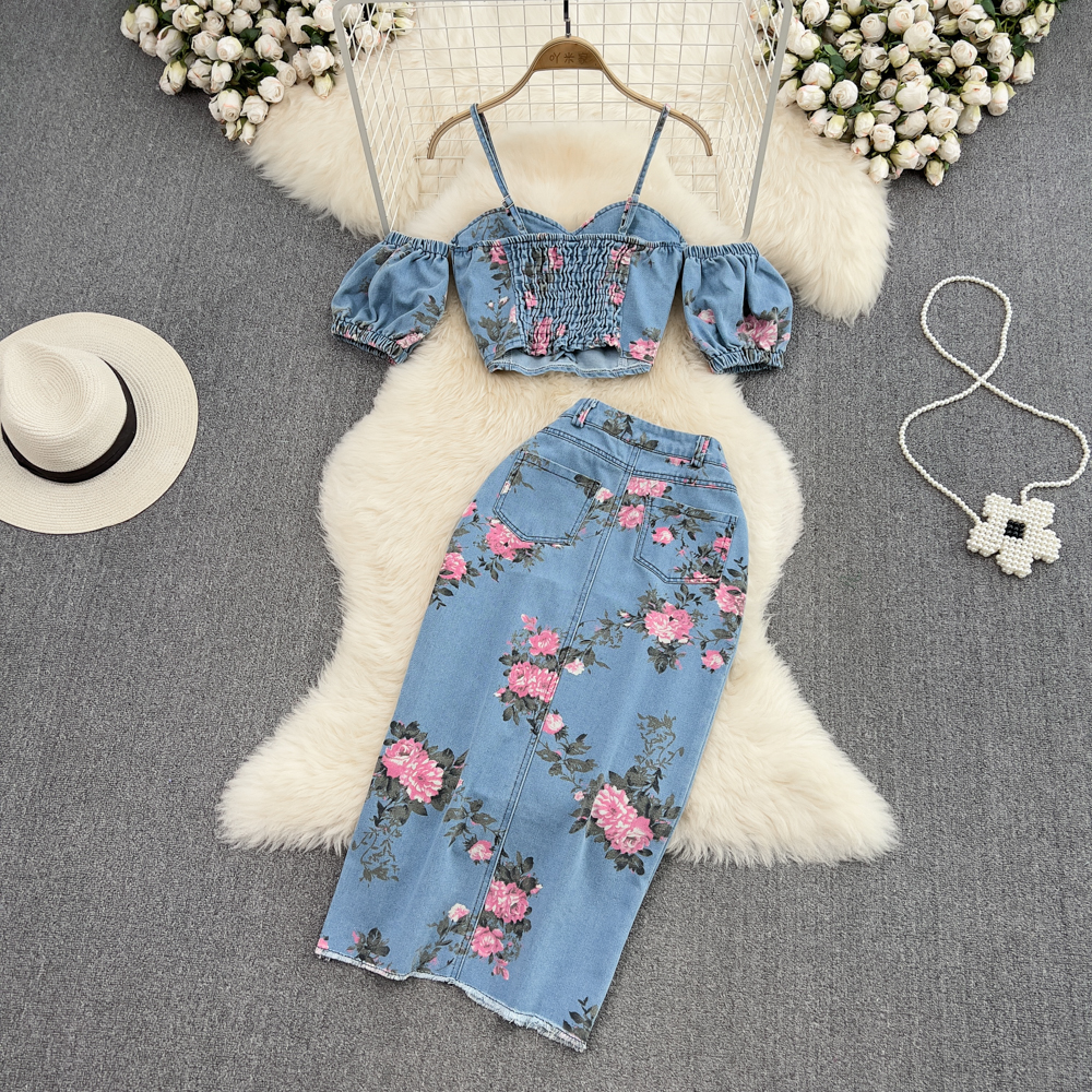 Fashion Floral Print Denim Ski - Winter Wear Clothes ulasan dan harga