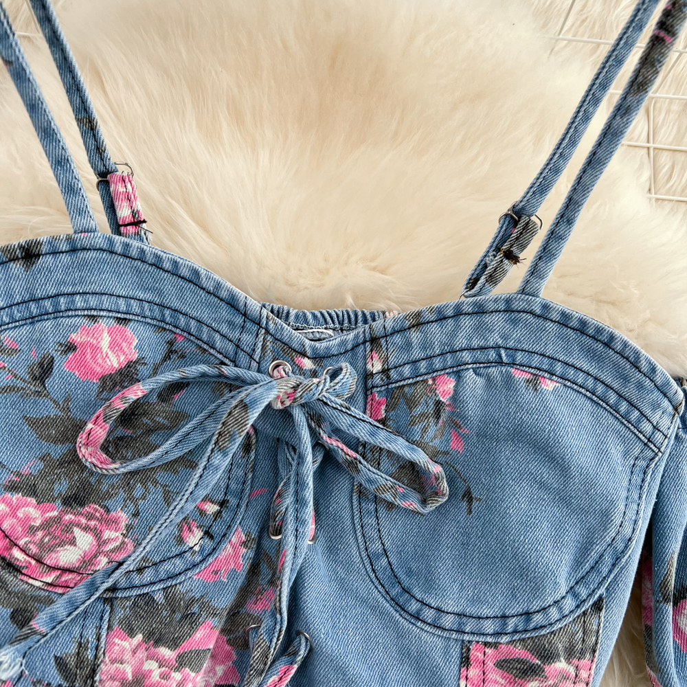 Fashion Floral Print Denim Ski - Winter Wear Clothes ulasan dan harga
