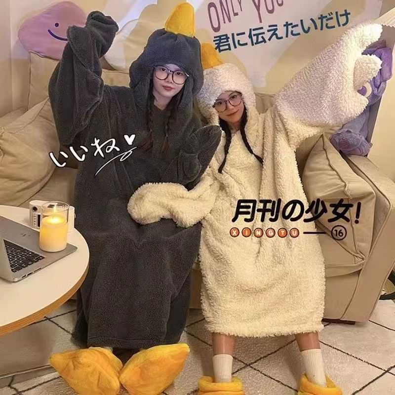 Cartoon Big Goose Robe Coral F - Fleece Hoodie Lined ulasan dan harga