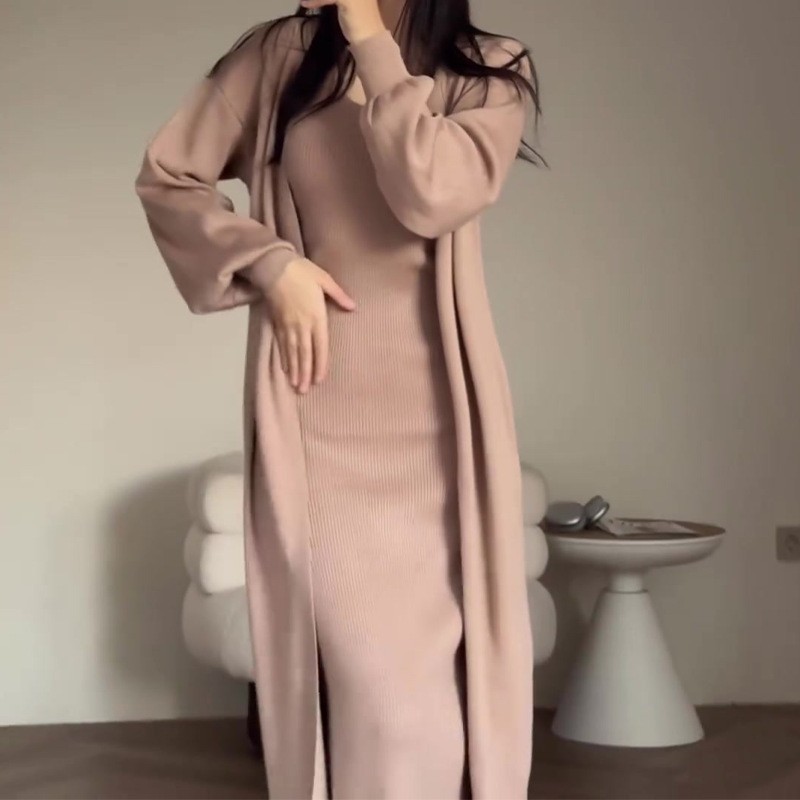 Women Knitted Dress Suit Cardi - Winter Wear Clothes ulasan dan harga