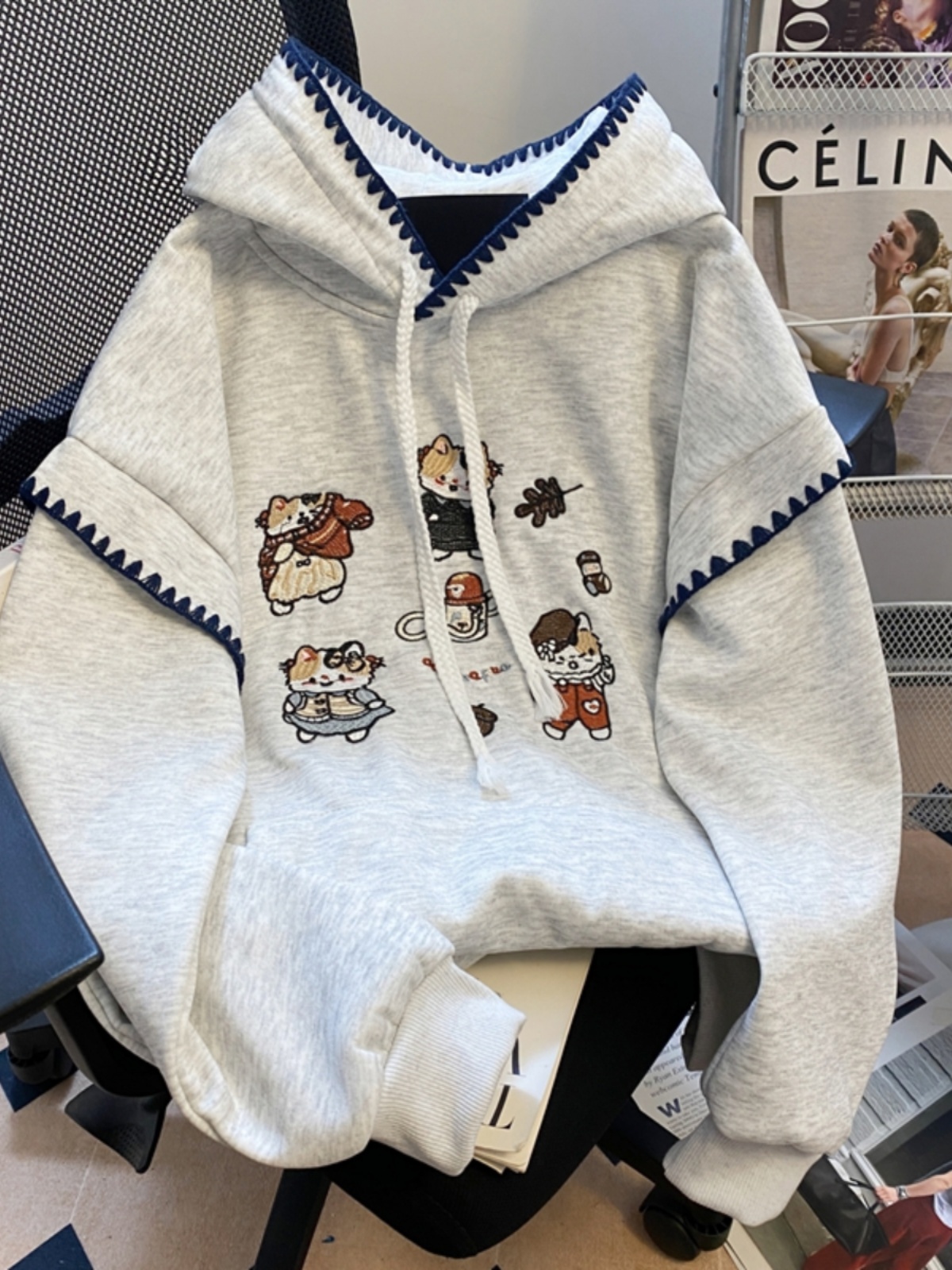 Kawaii  Embroidery Fleece Line - Fleece Hoodie Lined ulasan dan harga
