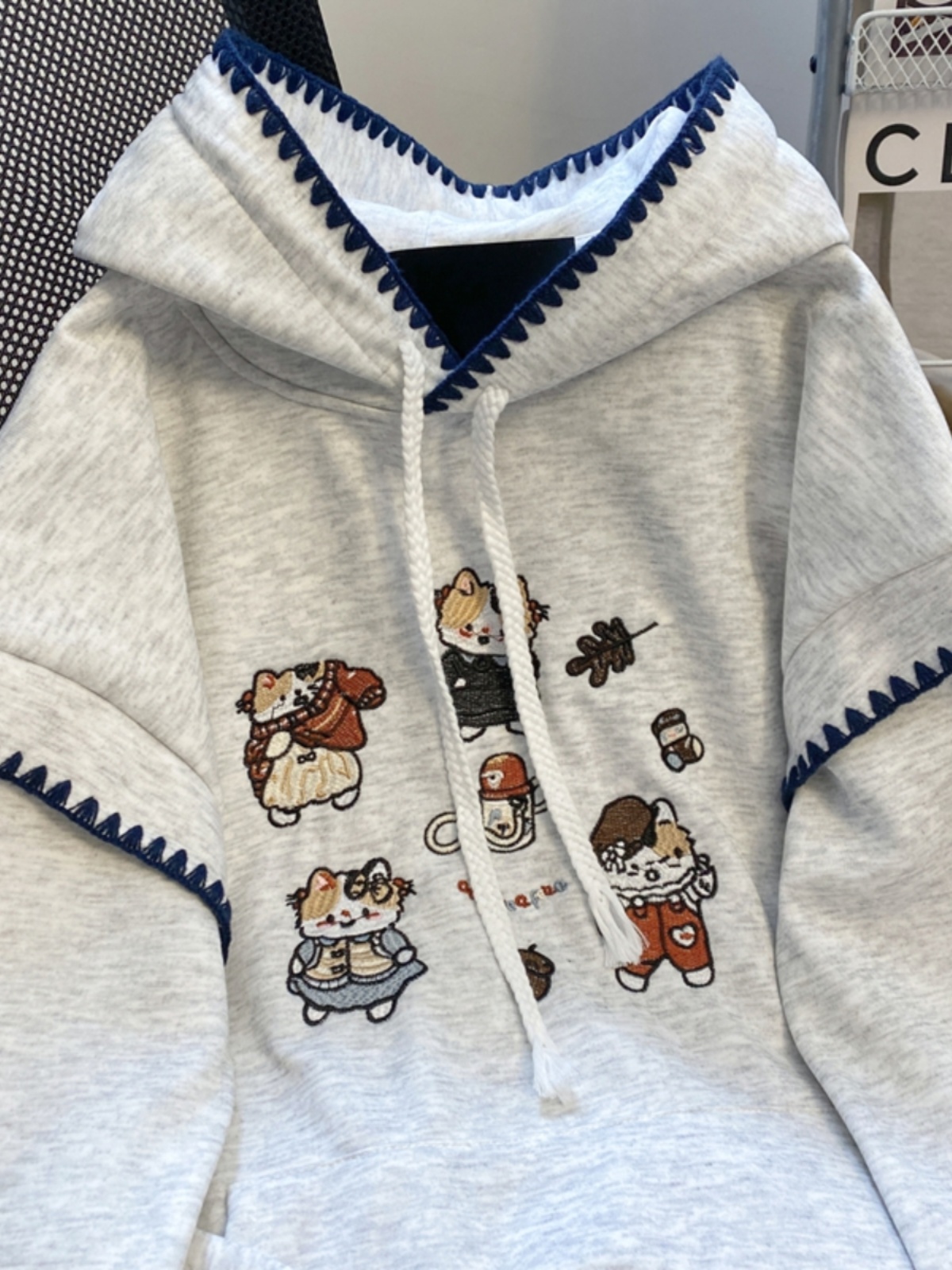 Kawaii  Embroidery Fleece Line - Fleece Hoodie Lined ulasan dan harga