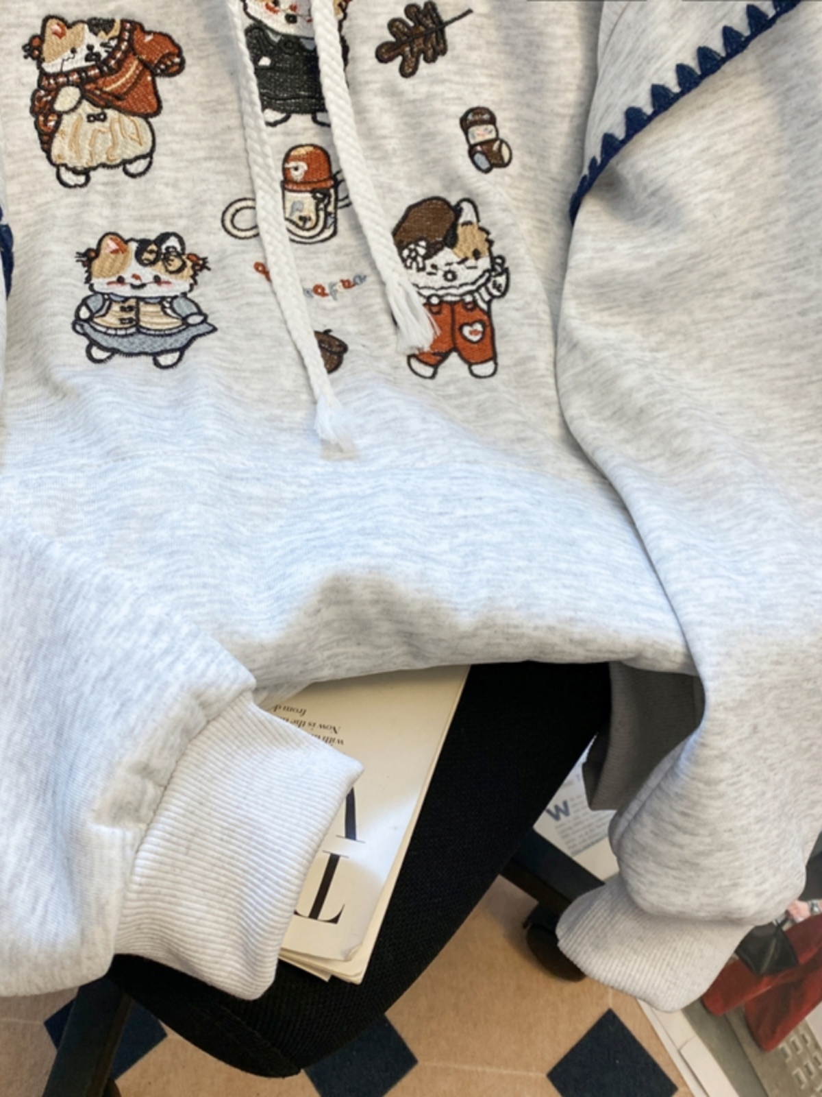 Kawaii  Embroidery Fleece Line - Fleece Hoodie Lined ulasan dan harga