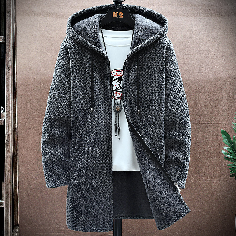 Men's Cardigan Cashmere Long C - Fleece Hoodie Lined ulasan dan harga