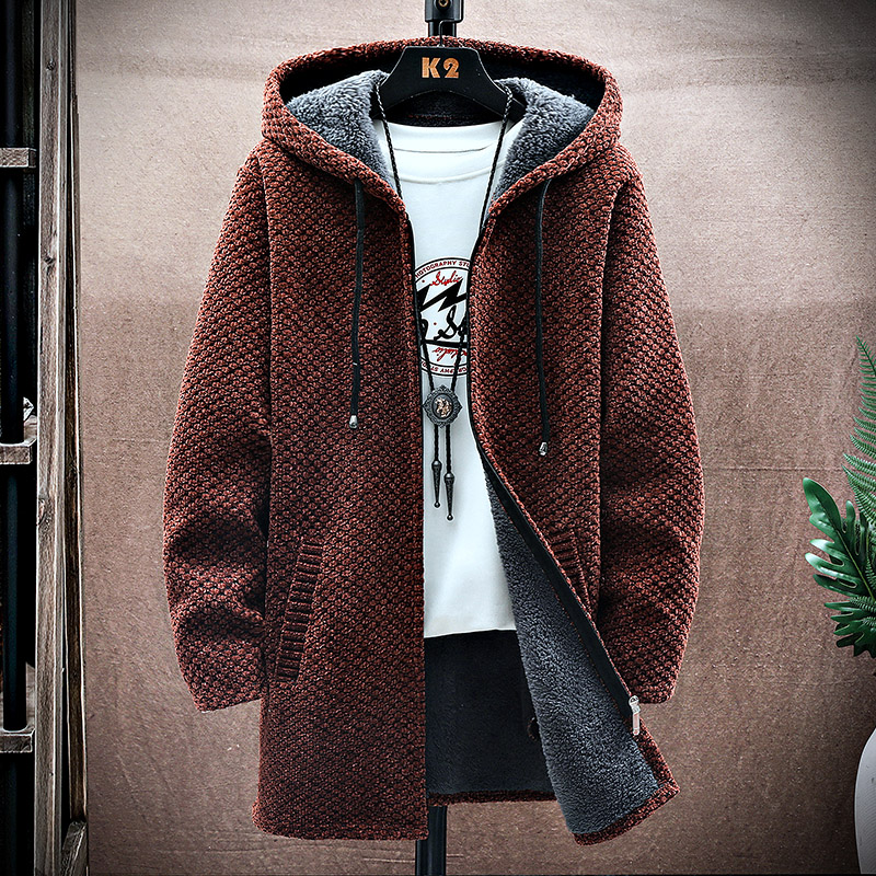 Men's Cardigan Cashmere Long C - Fleece Hoodie Lined ulasan dan harga