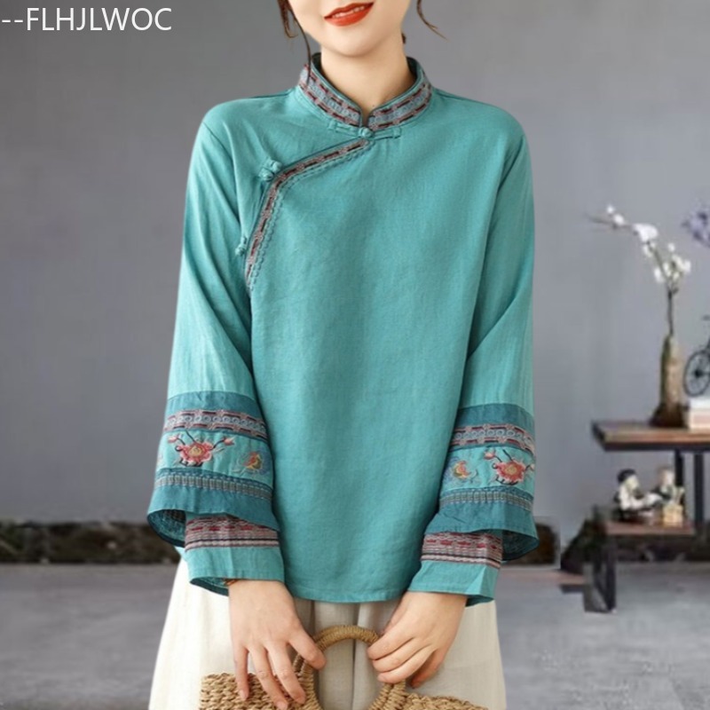 Cotton Linen Embroidery Tops C - Winter Clothing Vintage ulasan dan harga
