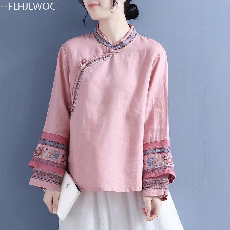 Cotton Linen Embroidery Tops C - Winter Clothing Vintage ulasan dan harga