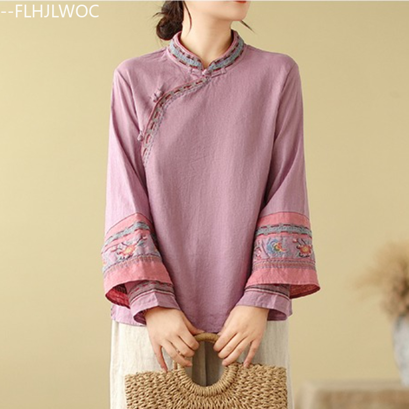 Cotton Linen Embroidery Tops C - Winter Clothing Vintage ulasan dan harga